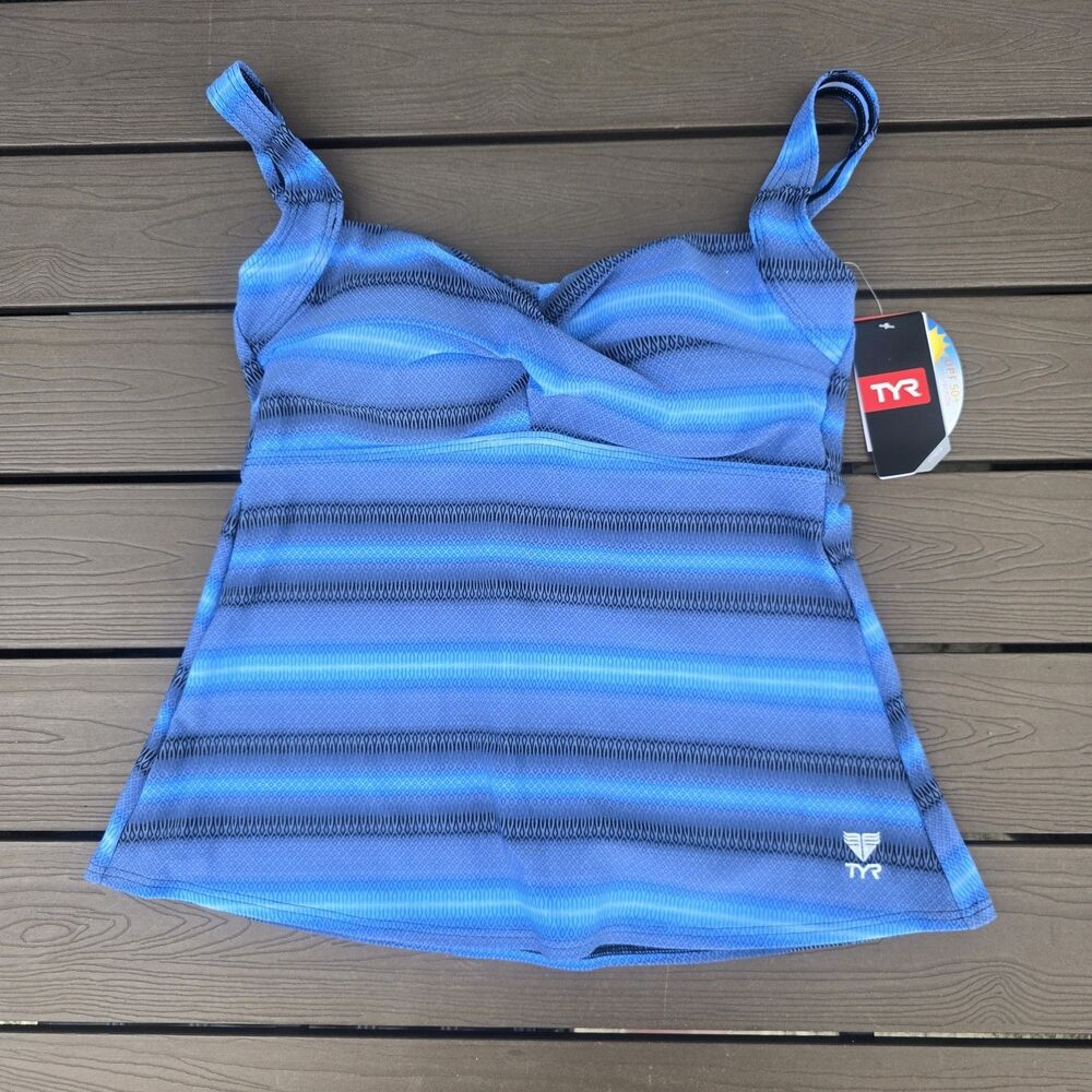 TYR Durafast Elite Women Blue/grey Tramonto Twisted Bra Swim Tankini SZ 8 New
